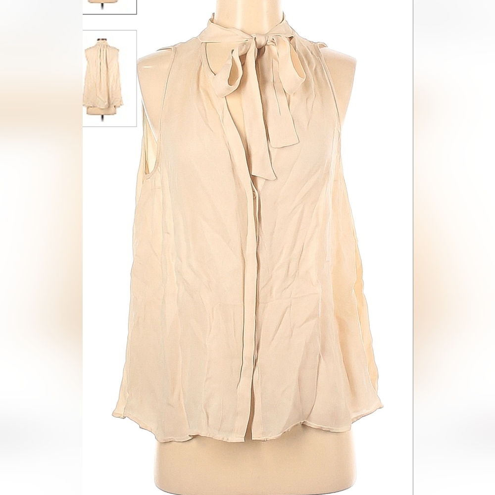 Supertrash Tie Neck Cream Blouse sz 36 6 Silk Tank Top Shirt Boho Loose Coquette